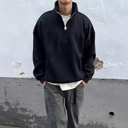 Half Zipped Stand Collar Sweater Men's Fashion Brand Loose