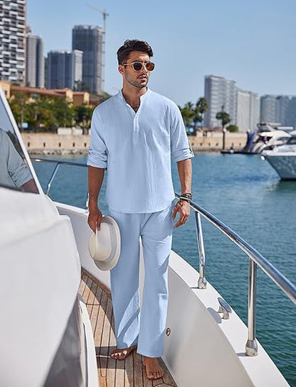 Men's Long Sleeve Pants Suit, Solid Color, Casual