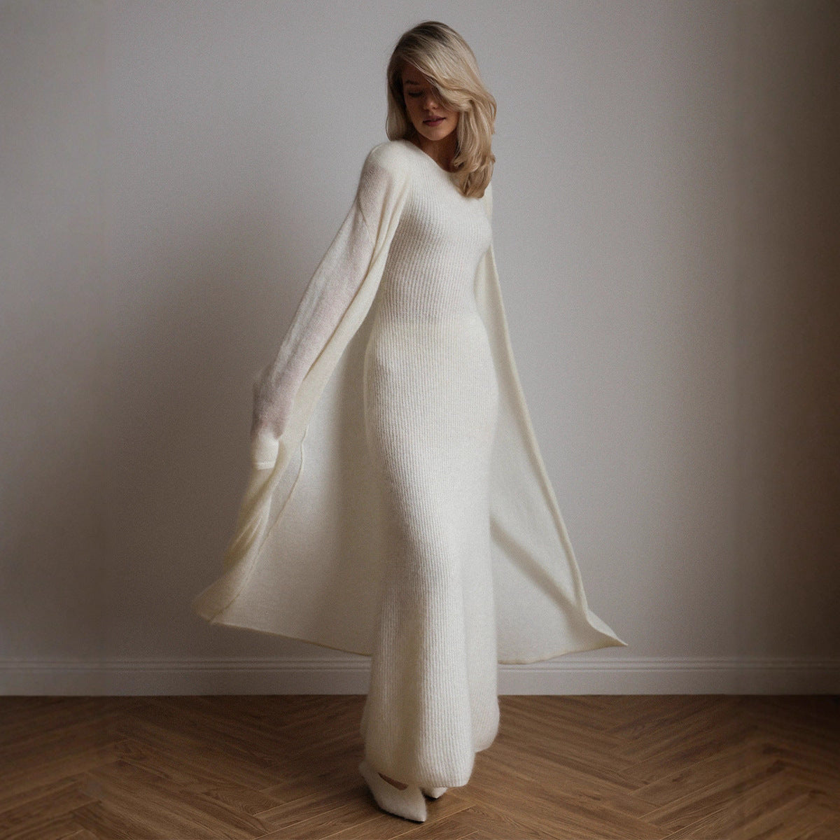 Knitted Cardigan Sleeveless Dress Two-Piece Set