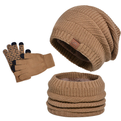 Winter Fleece-lined Warm Hat Scarf Gloves Three-Piece Set
