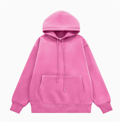 American Street Solid Color Fleece Hooded Sweatshirt For Men And Women