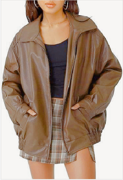 Women's Motorcycle Jacket Artificial Plus Size