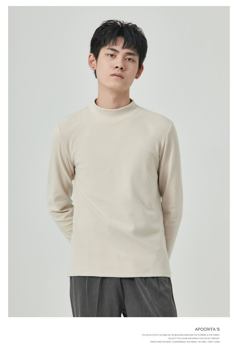 Men's Autumn And Winter High Quality Dralon Half-high Collar Long Sleeves T-Shirt