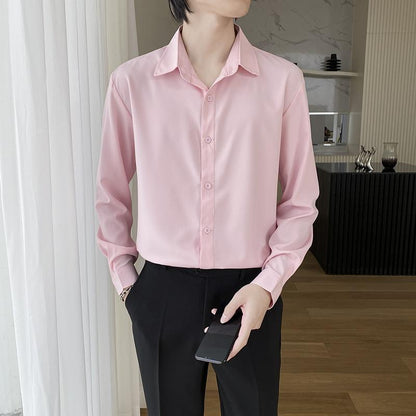 Men's Wine Red Long Sleeve Slim Fit Business Shirt