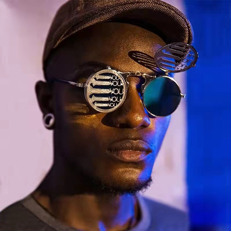 Casual Retro Metal Punk Steam Flip Sunglasses for Men