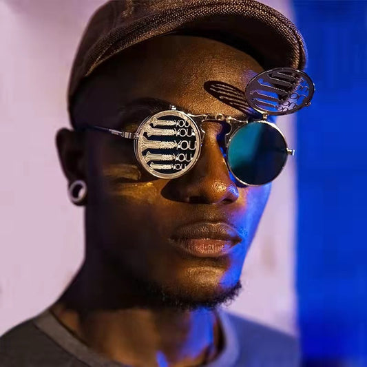 Casual Retro Metal Punk Steam Flip Sunglasses for Men