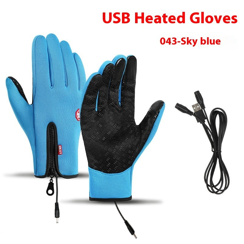 USB Electric Heating Gloves Winter Outdoors Sports Skiing Warm Waterproof Non-slip