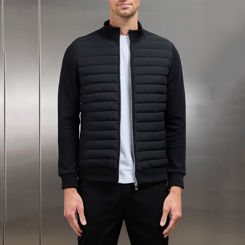 Lightweight Stand Collar Coat For Men Fashion Stitching Knitted Jacket Winter Outwear