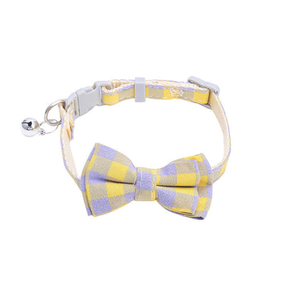 Collar For Small Dogs Christmas Quick Release Plaid Bow Tie Collar Necklace Cat Gato Collar Safety Elastic Bowtie With Bell