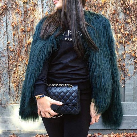 Women's Short Long Sleeve Plus Size Fur Coat