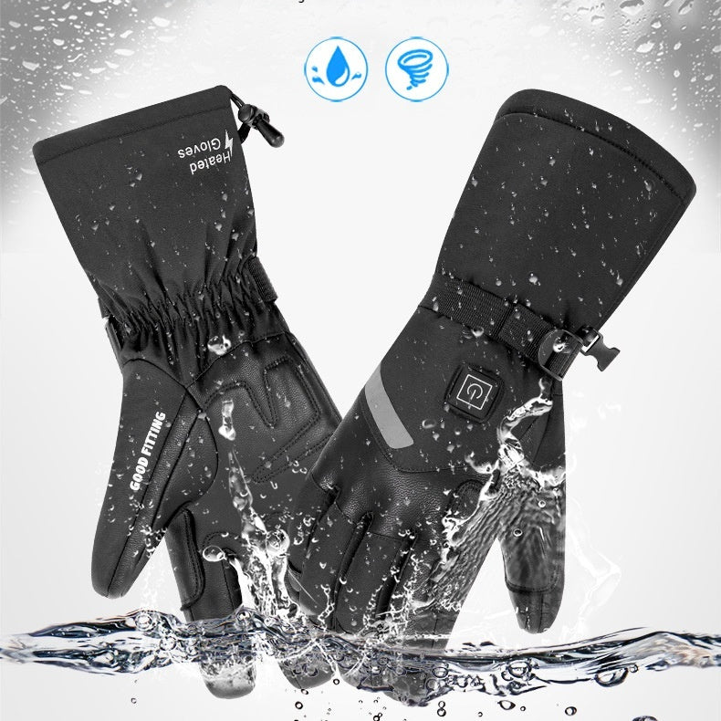Sheepskin Electric Heating Gloves for Motorcycles, Thermal Smart Touch Screen, and Outdoor Skiing