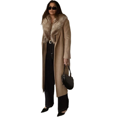 Women's Fur Collar Long Woolen Coat