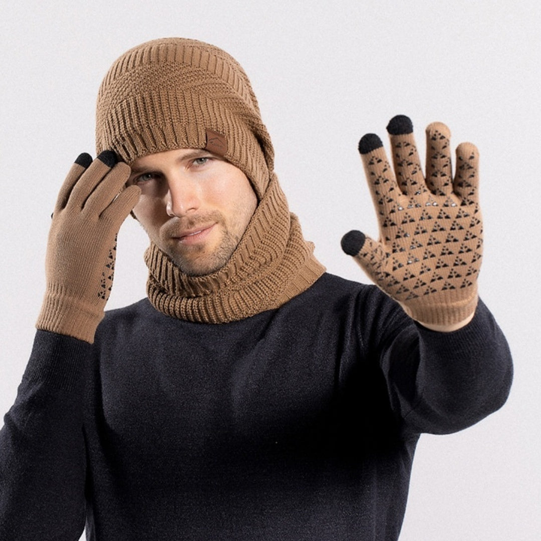 Winter Fleece-lined Warm Hat Scarf Gloves Three-Piece Set