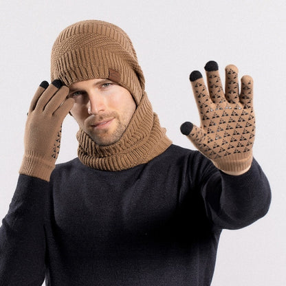 Winter Fleece-lined Warm Hat Scarf Gloves Three-Piece Set