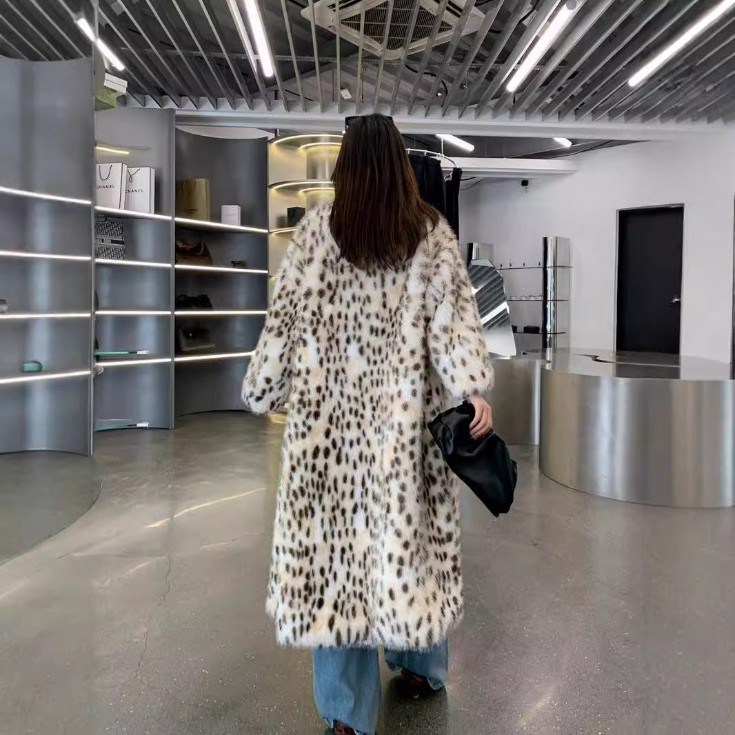 Korean Weaving fur trench coat with lapel