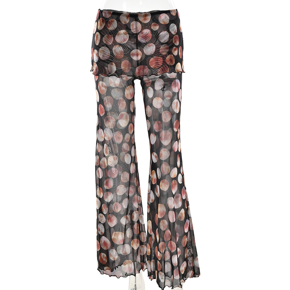 Leopard floral print knit pants