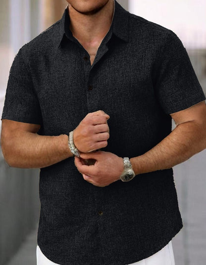 Men's Lapel Cotton And Linen Stripes Jacquard Loose Casual Shirt
