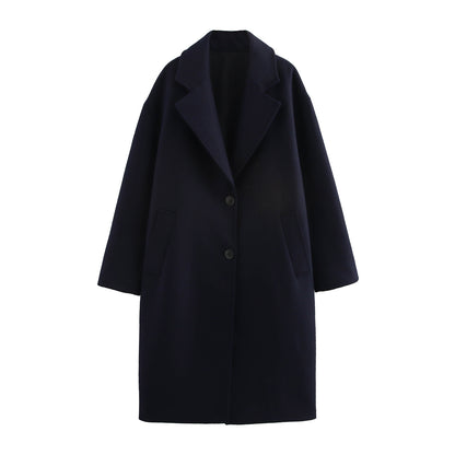 Women's Solid Color Polo Collar Baggy Coat