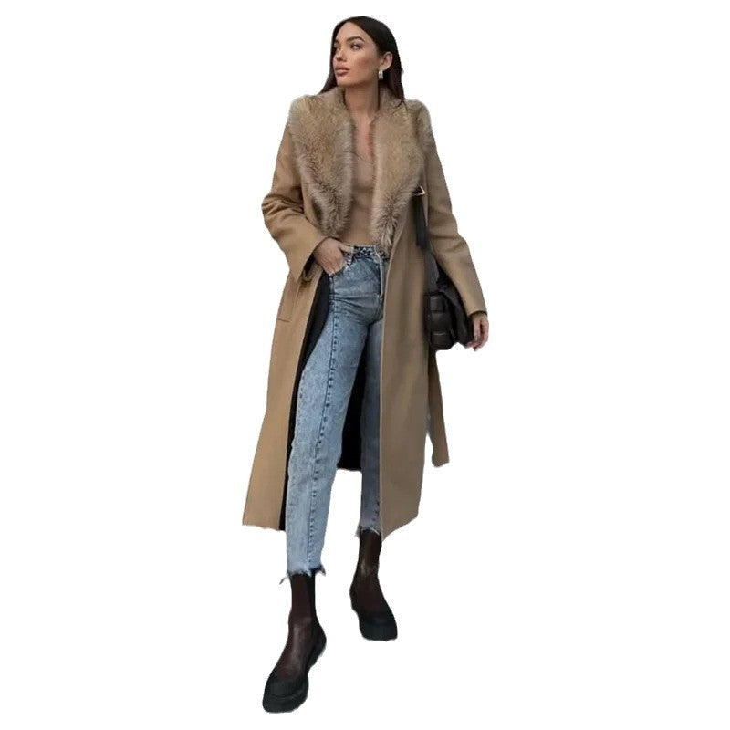 Women's Personality Street Lace-up Turn-down Collar Long-sleeved Coat