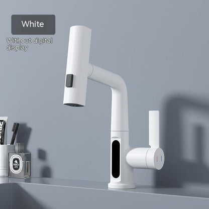 Smart digital display faucet, pull-out basin faucet, temperature digital display, rotation.