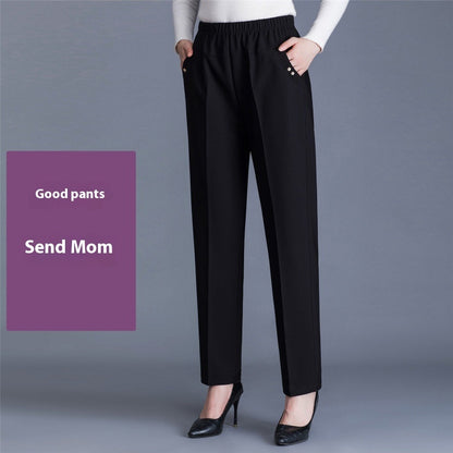 Spring and Autumn Mid-Age Mom Pants Straight Leg Trousers