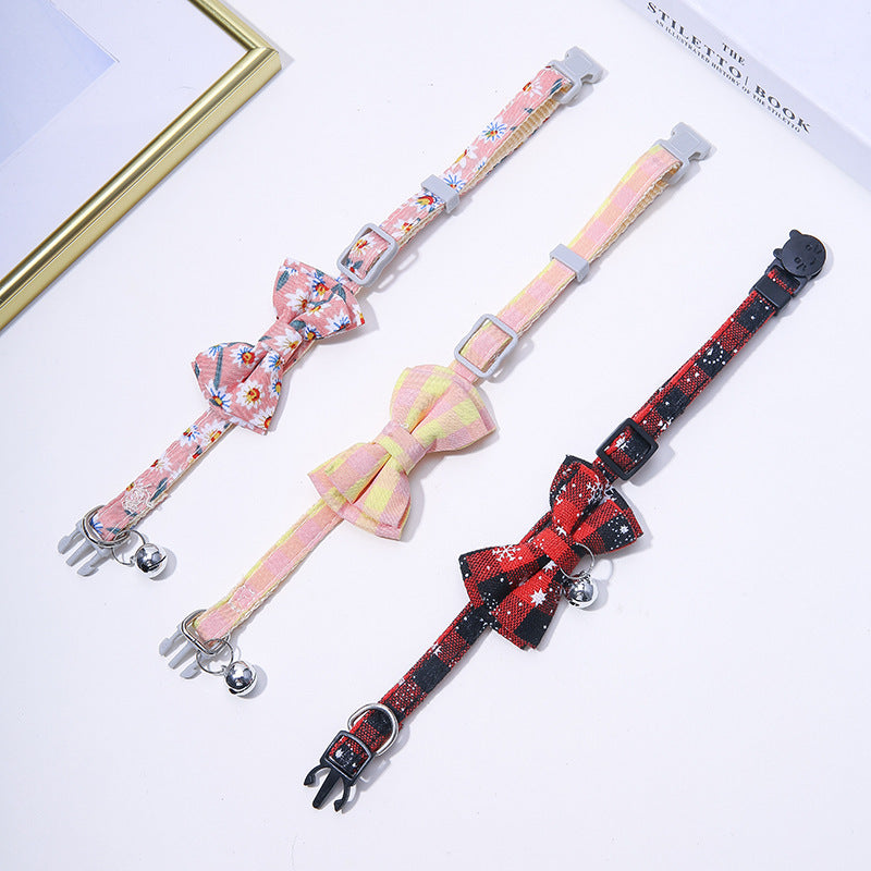 Collar For Small Dogs Christmas Quick Release Plaid Bow Tie Collar Necklace Cat Gato Collar Safety Elastic Bowtie With Bell