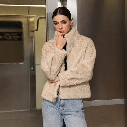 Women's Solid Color High Neck Long Sleeved Thick Coat