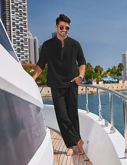 Men's Long Sleeve Pants Suit, Solid Color, Casual