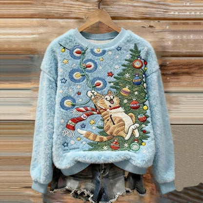 Women's Round-neck Sweatshirt With Faux Fur For Autumn And Winter