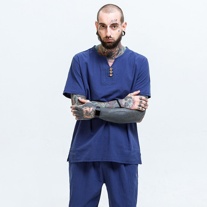 Loose Cotton and Linen Men's T-Shirt