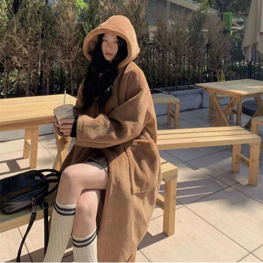 Mid-length Horn Button Lamb Wool Coat For Women