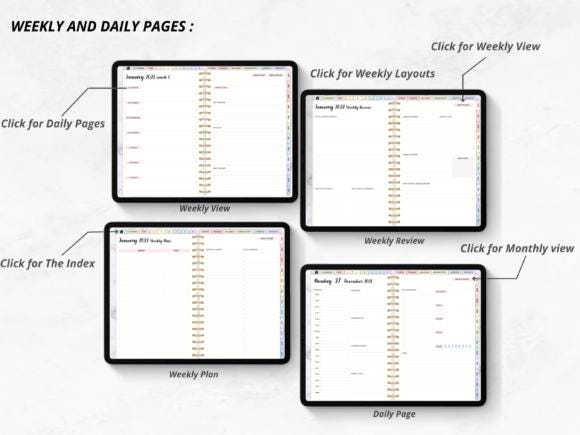 Digital Planner, Digital Calendar, All-in-One Digital Planner, Daily Planner, Weekly Planner