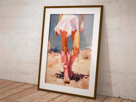 Cowgirl in Pink Boots Wall Art, Digital Wall Art, Trendy Wall Art