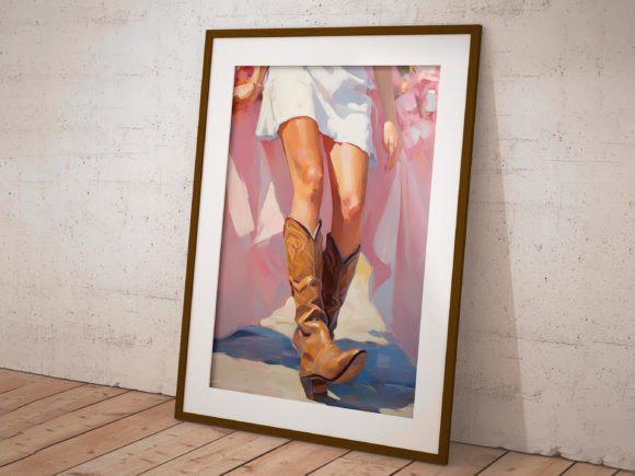 Cowgirl in Pink Boots Trendy Wall Art, Trendy Cowgirl Wall Art Printable, Western Cowgirl in Pink Boots Print