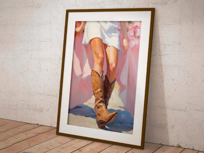 Cowgirl in Pink Boots Trendy Wall Art, Trendy Cowgirl Wall Art Printable, Western Cowgirl in Pink Boots Print