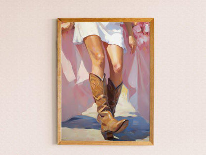 Cowgirl in Pink Boots Trendy Wall Art, Trendy Cowgirl Wall Art Printable, Western Cowgirl in Pink Boots Print