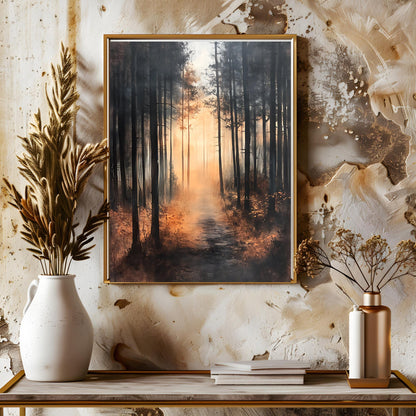 Autumn landscape painting wall art, fall print painting, digital download, rustic nature scene, autumn decoration for living room.