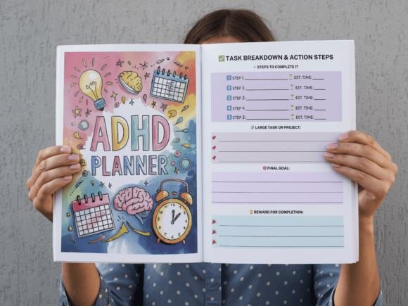 ADHD planner, Digital planner, Daily planner, Weekly meal planner.