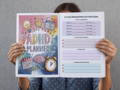 ADHD planner, Digital planner, Daily planner, Weekly meal planner.