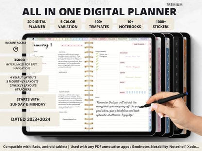 Digital Planner, Digital Calendar, All-in-One Digital Planner, Daily Planner, Weekly Planner
