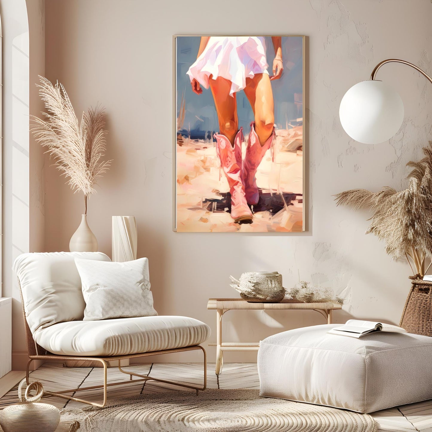 Cowgirl in Pink Boots Wall Art, Digital Wall Art, Trendy Wall Art