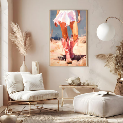 Cowgirl in Pink Boots Wall Art, Digital Wall Art, Trendy Wall Art