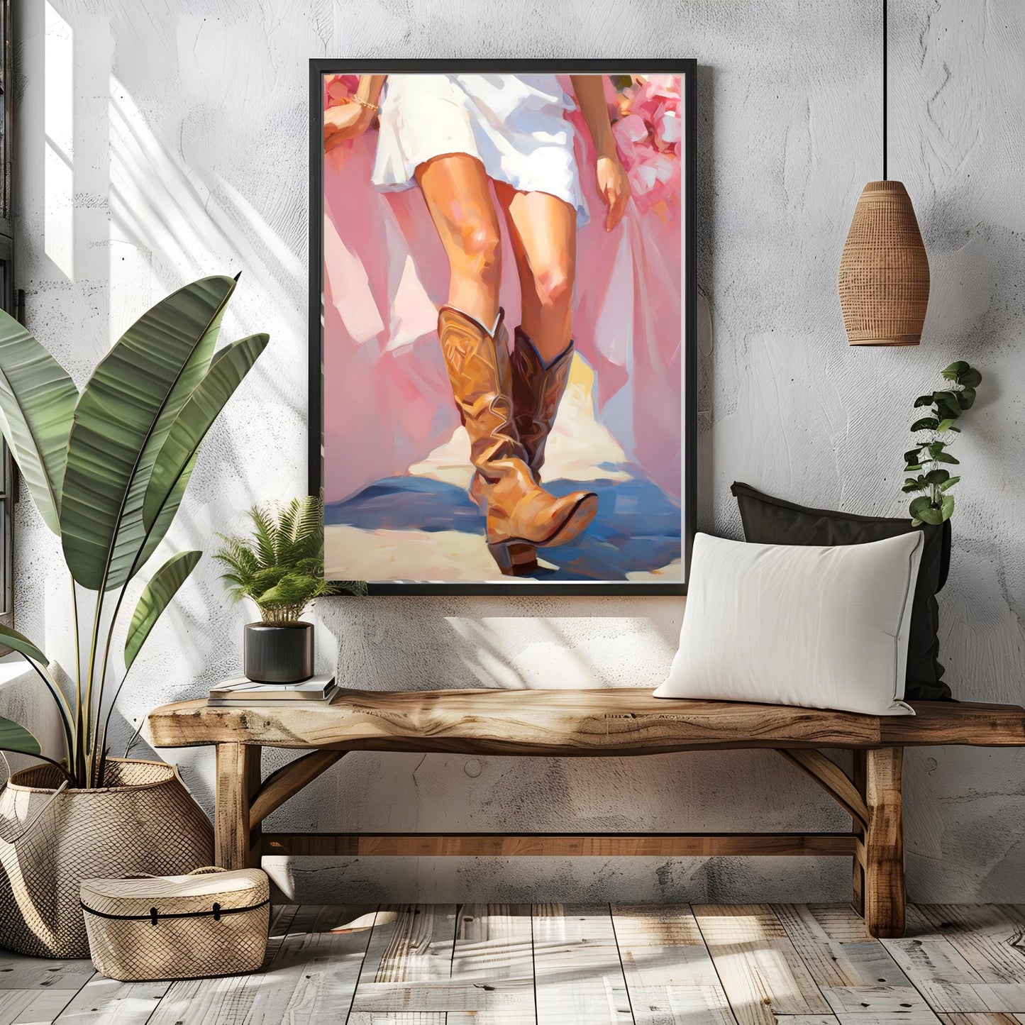 Cowgirl in Pink Boots Trendy Wall Art, Trendy Cowgirl Wall Art Printable, Western Cowgirl in Pink Boots Print