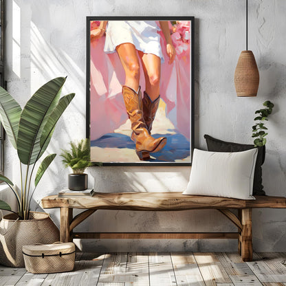 Cowgirl in Pink Boots Trendy Wall Art, Trendy Cowgirl Wall Art Printable, Western Cowgirl in Pink Boots Print