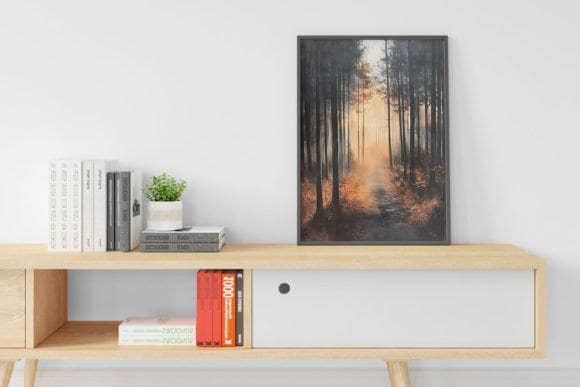 Autumn landscape painting wall art, fall print painting, digital download, rustic nature scene, autumn decoration for living room.