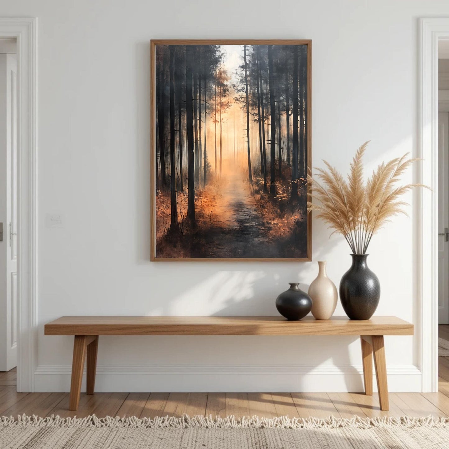 Autumn landscape painting wall art, fall print painting, digital download, rustic nature scene, autumn decoration for living room.