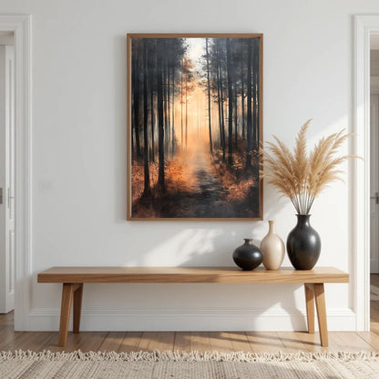 Autumn landscape painting wall art, fall print painting, digital download, rustic nature scene, autumn decoration for living room.