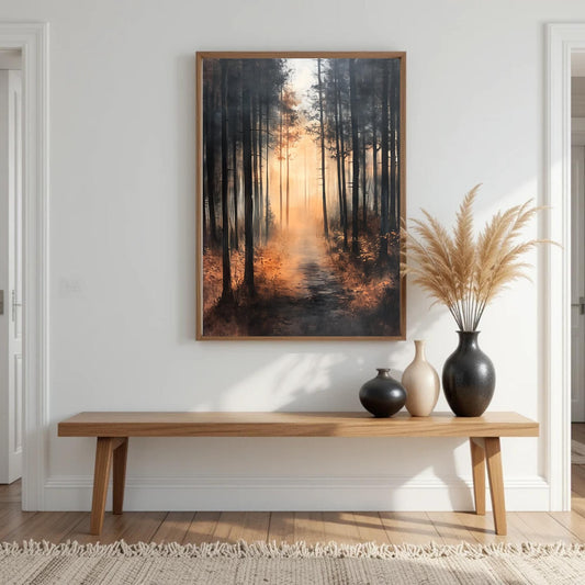 Autumn Landscape Painting Wall Art, Fall Printable Painting, Digital Download, Rustic Nature Scene, Fall Decor for Living Room