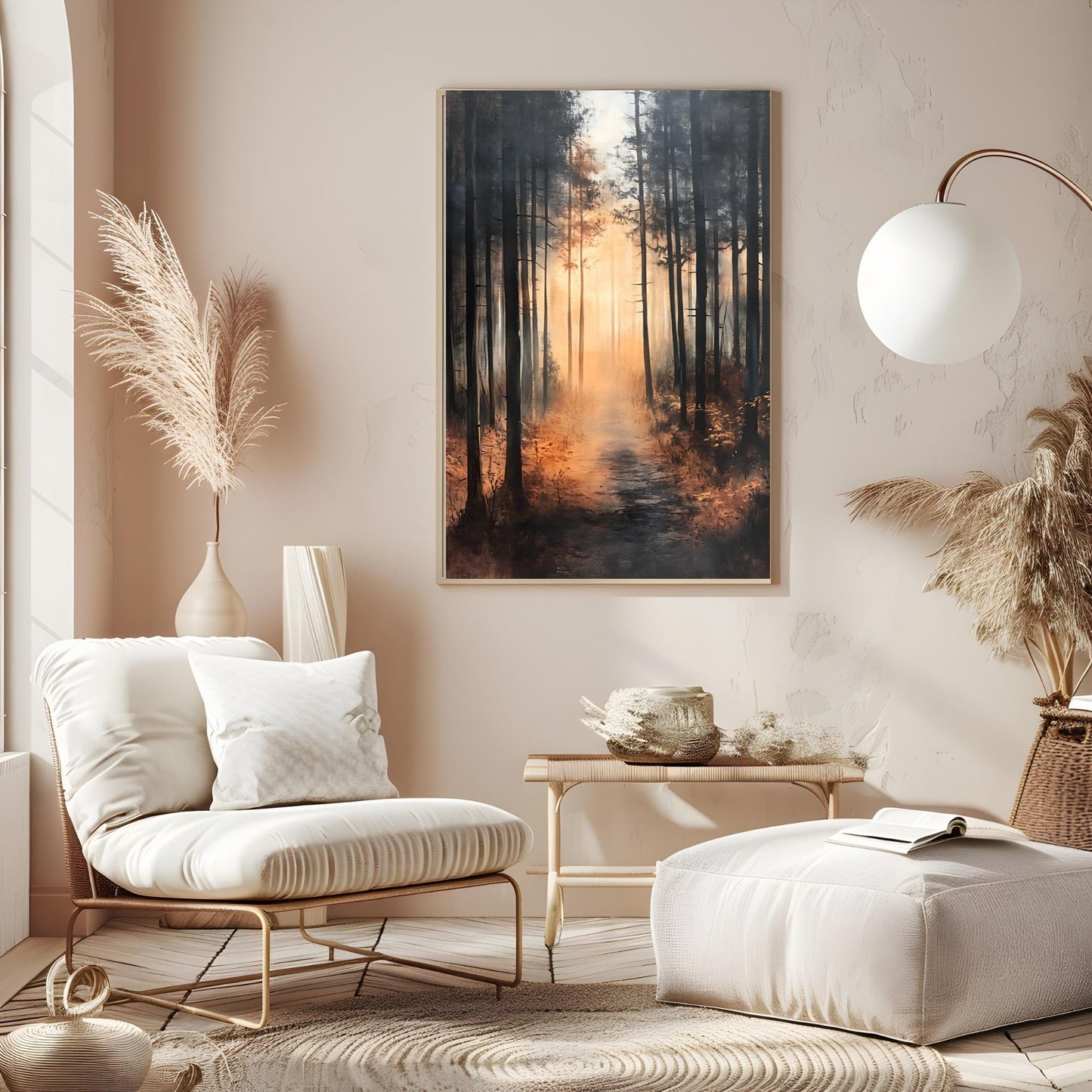 Autumn landscape painting wall art, fall print painting, digital download, rustic nature scene, autumn decoration for living room.