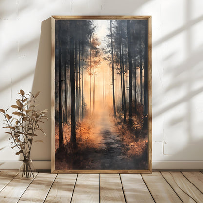 Autumn landscape painting wall art, fall print painting, digital download, rustic nature scene, autumn decoration for living room.